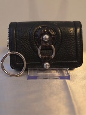 Vintage Brighton Black Leather Key Pouch with Silver Hardware